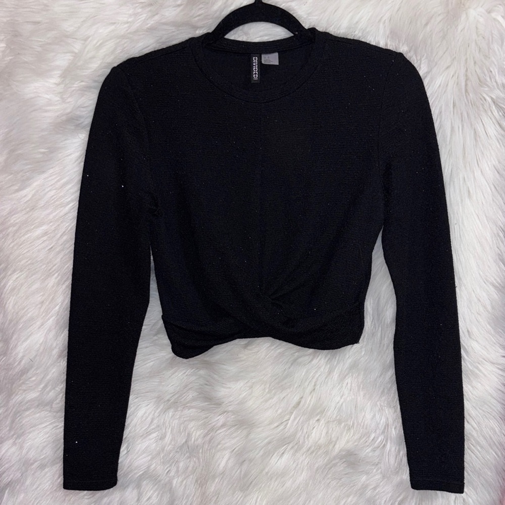 H&M Black Tie Front Crop Blouse